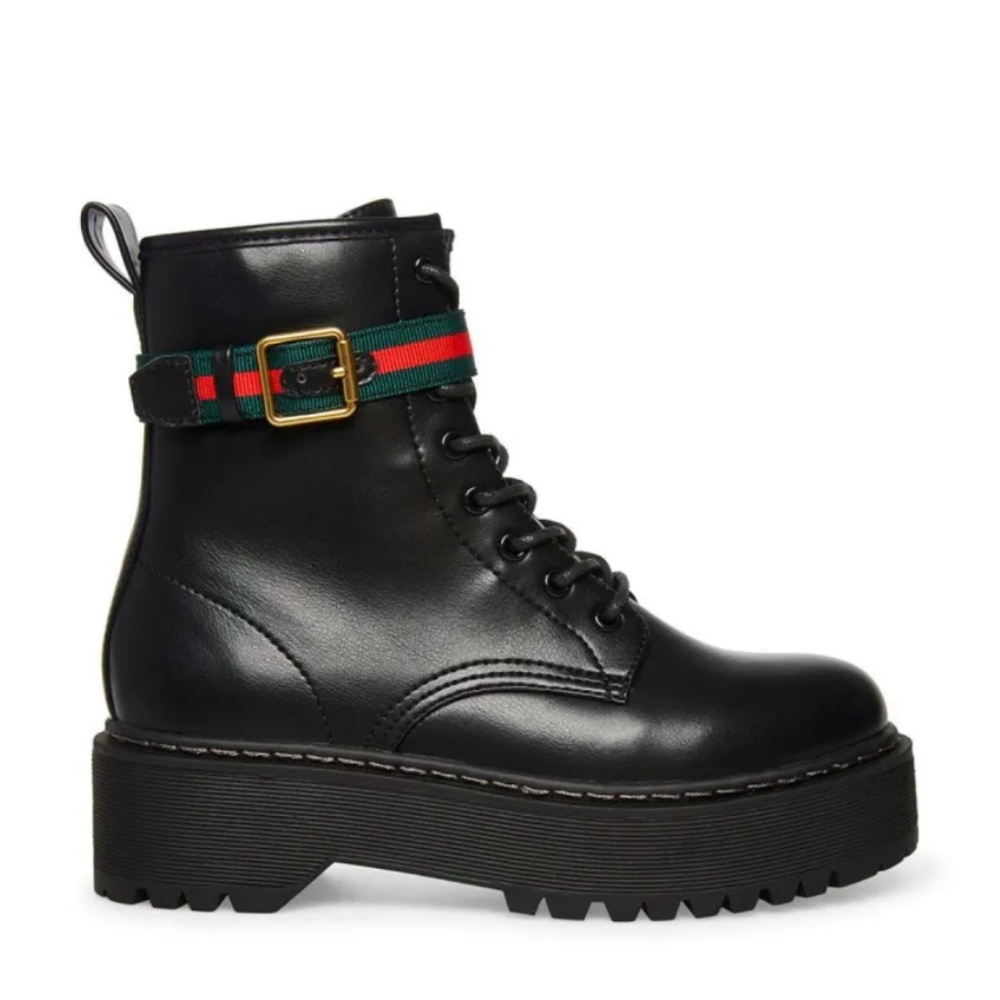 Steve Madden Black Combat Boots with Strap | Size 8